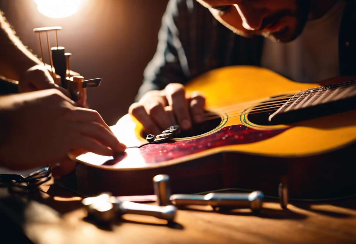 Préparation de la guitare avant le changement de cordes